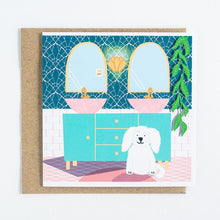 Load image into Gallery viewer, Interiors & Dogs - Art Deco Bathroom with Rex the Shaggy Dog