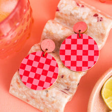 Load image into Gallery viewer, Check Dangle Earrings - Pink &amp; Red Checks
