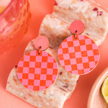 Load image into Gallery viewer, Check Dangle Earrings - Orange &amp; Pink
