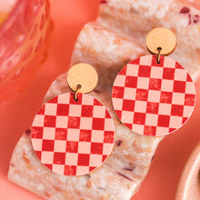 Load image into Gallery viewer, Check Dangle Earrings - Burnt Tan &amp; Soft Pink
