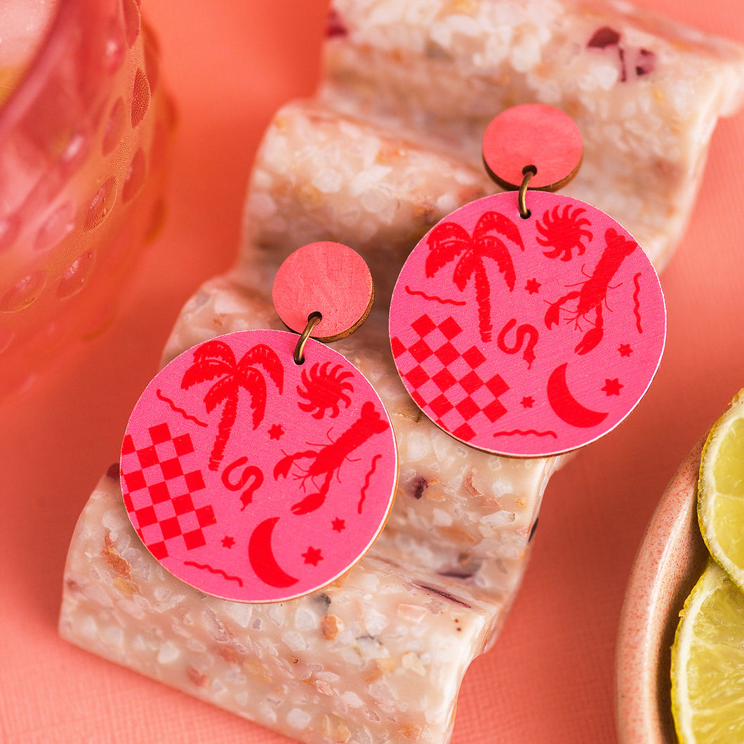 Med Vibes Only - Dangle Earrings - Pink & Red