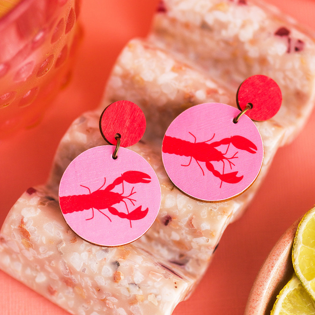 Aussie Lobster / Yabby Dangle Earrings - Pink & Red