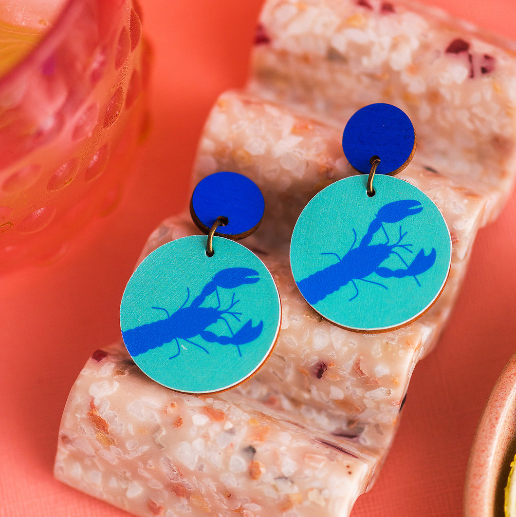 Aussie Lobster / Yabby Dangle Earrings - Teal & Blue