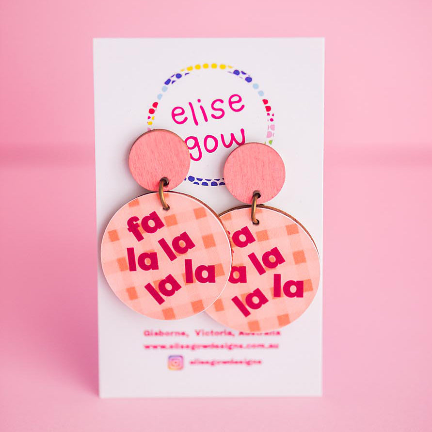 Fa La La La La - Peach Gingham - Handmade Christmas Earrings