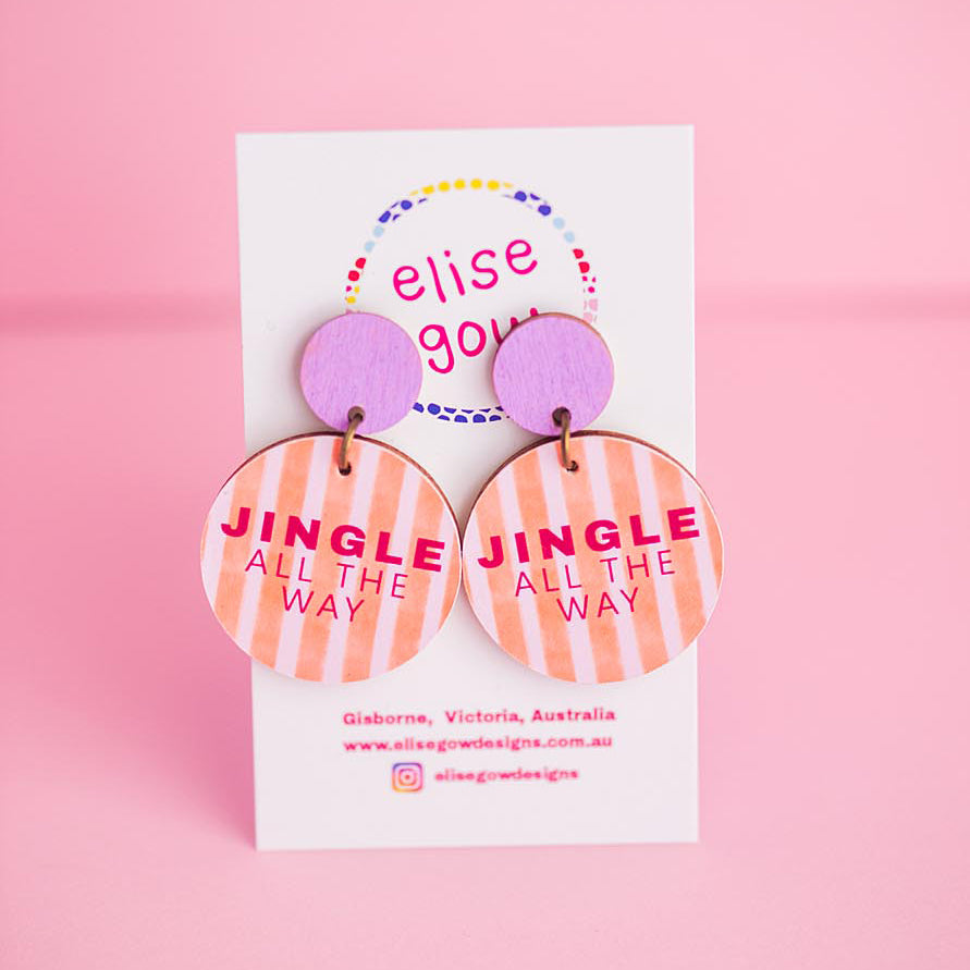 Jingle all the Way - Peach Stripe - Handmade Christmas Earrings