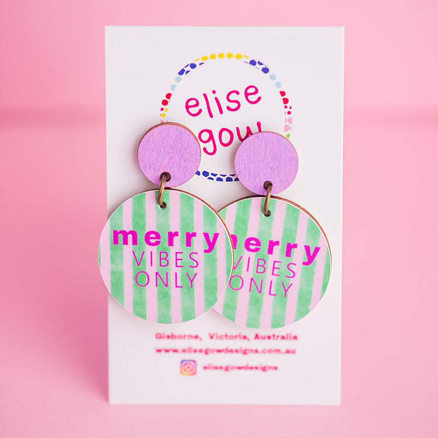 Merry Vibes Only - Green Stripe - Handmade Christmas Earrings