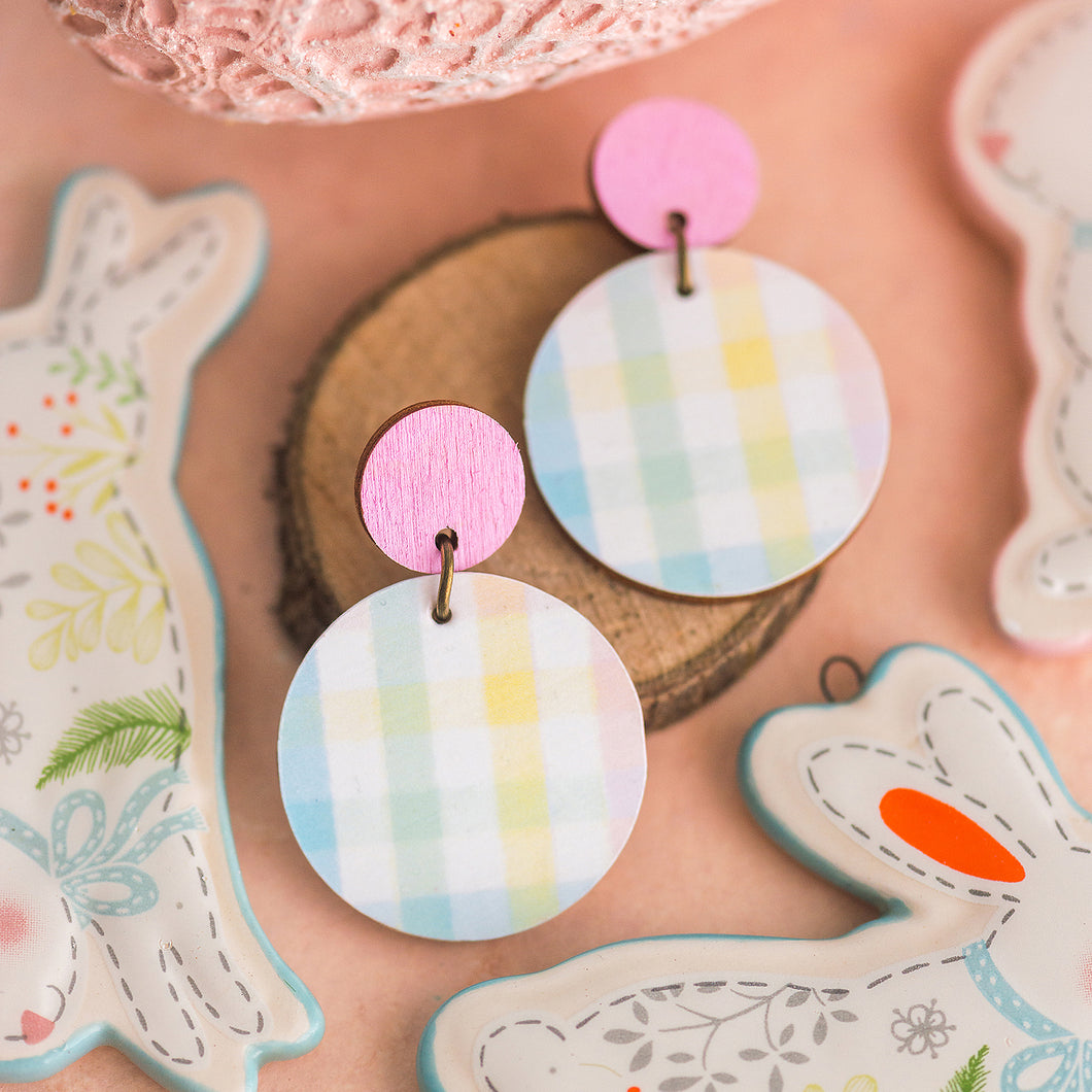 Easter Gingham - Soft Pastels with Pink - Handmade Easter Earrings