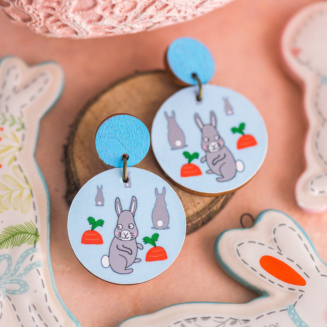 Cheeky Bunny - Blue - Handmade Easter Earrings