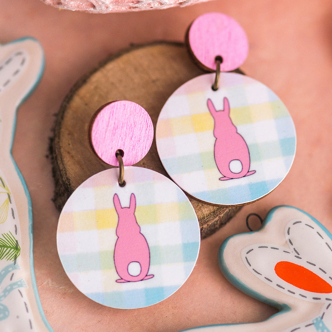 Bunny Cottontails - Pink - Handmade Easter Earrings
