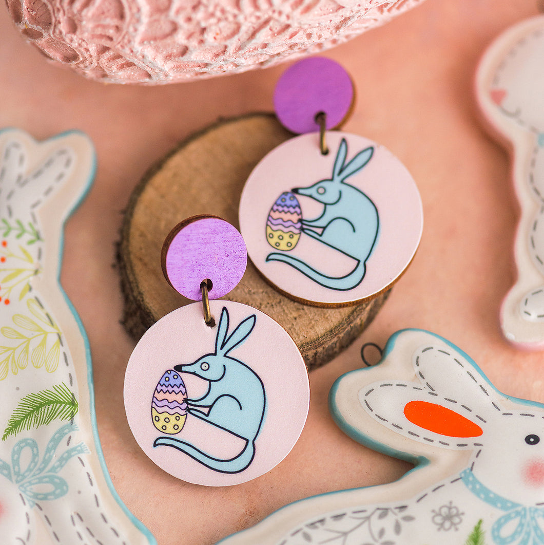Easter Bilby - Lilac & Soft Pink - Handmade Easter Earrings