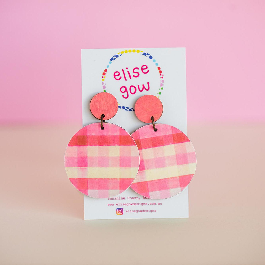 Go Gaga for Gingham - Handmade Earrings - Pink & Cream