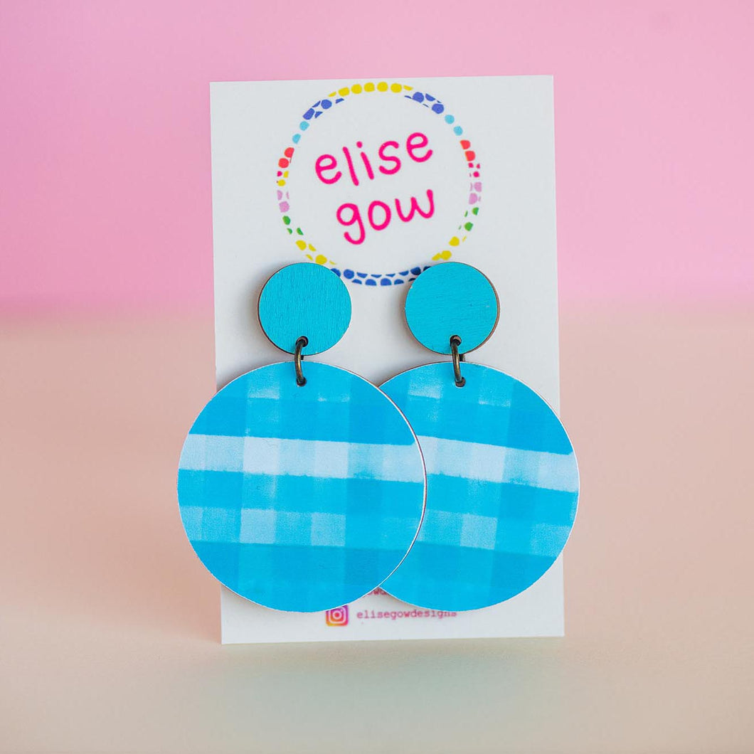 Go Gaga for Gingham - Handmade Earrings - Blue