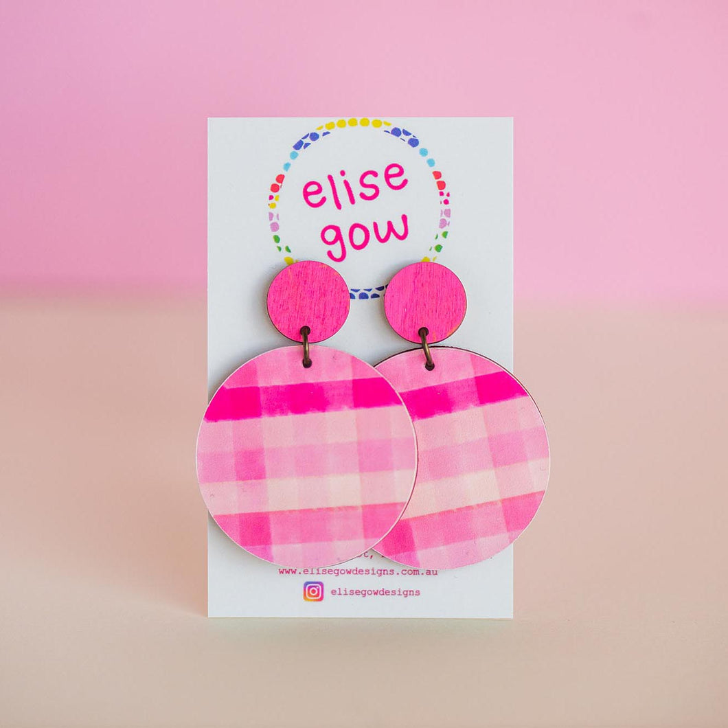 Go Gaga for Gingham - Handmade Earrings - Pink