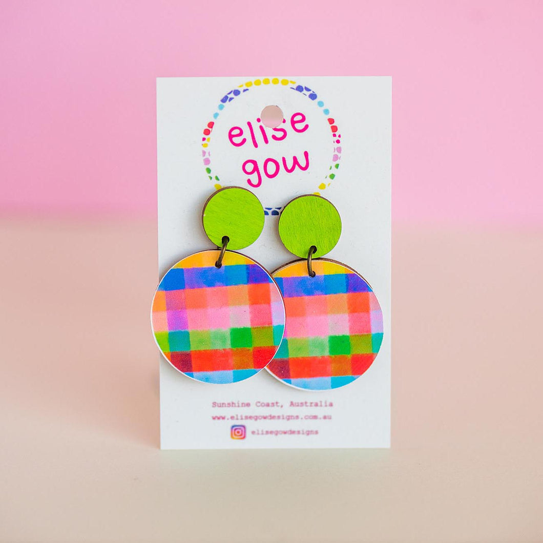 Go Gaga for Gingham - Handmade Earrings - Multi Lime