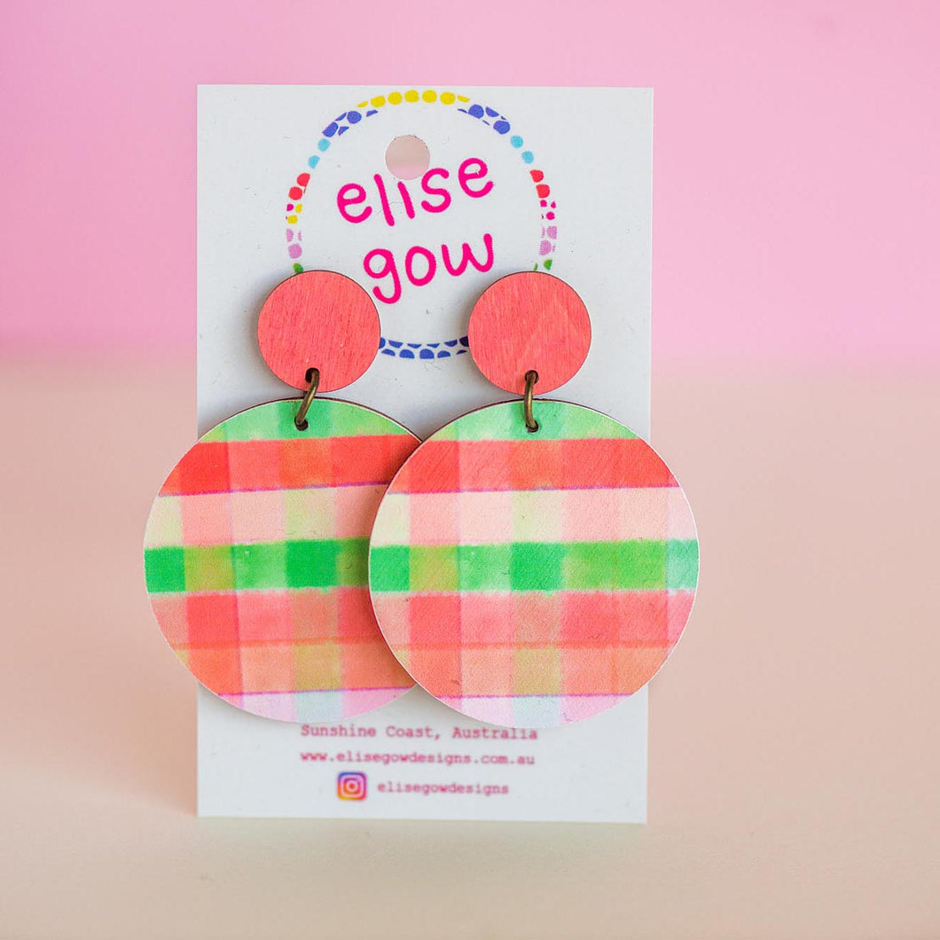 Go Gaga for Gingham - Handmade Earrings - Multi Watermelon