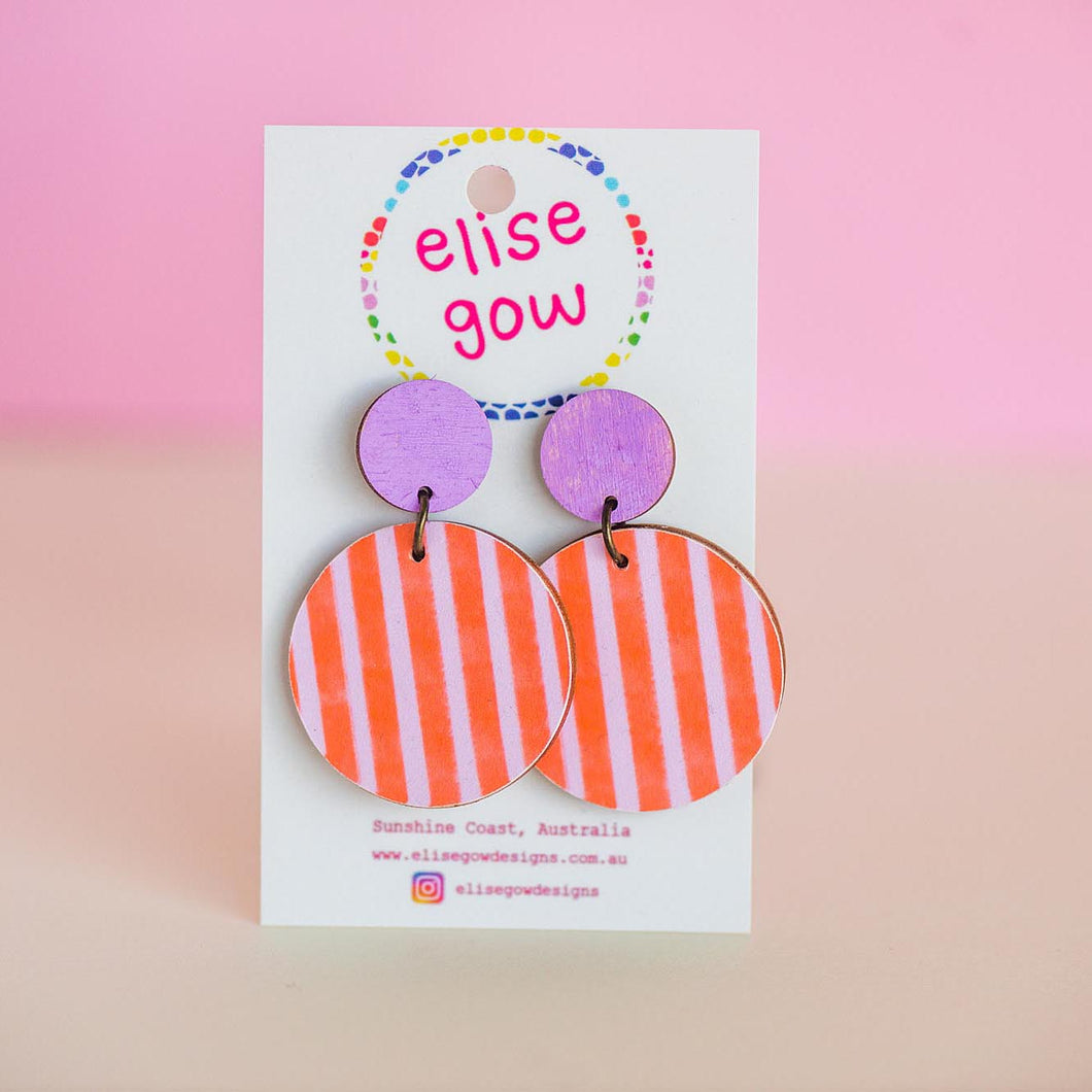 Go Gaga for Gingham - Handmade Earrings - Lilac & Tangerine Stripes