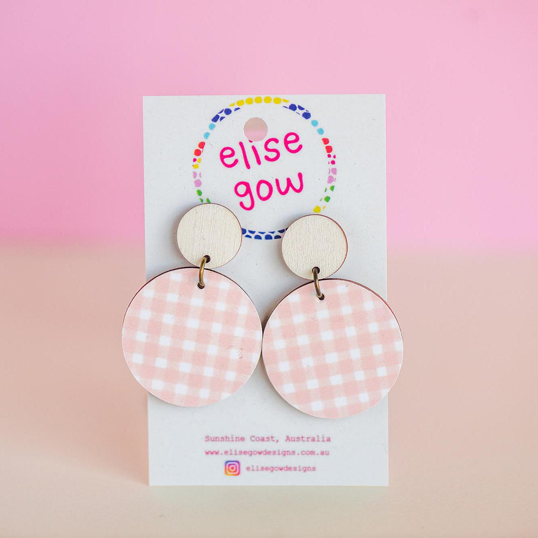 Go Gaga for Gingham - Handmade Earrings - Cream & Light Peach