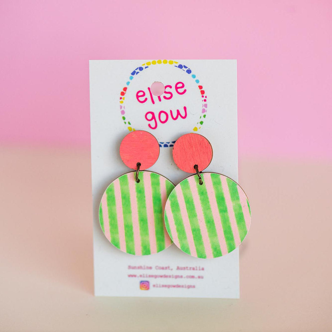 Go Gaga for Gingham - Handmade Earrings - Peach & Lime Stripes