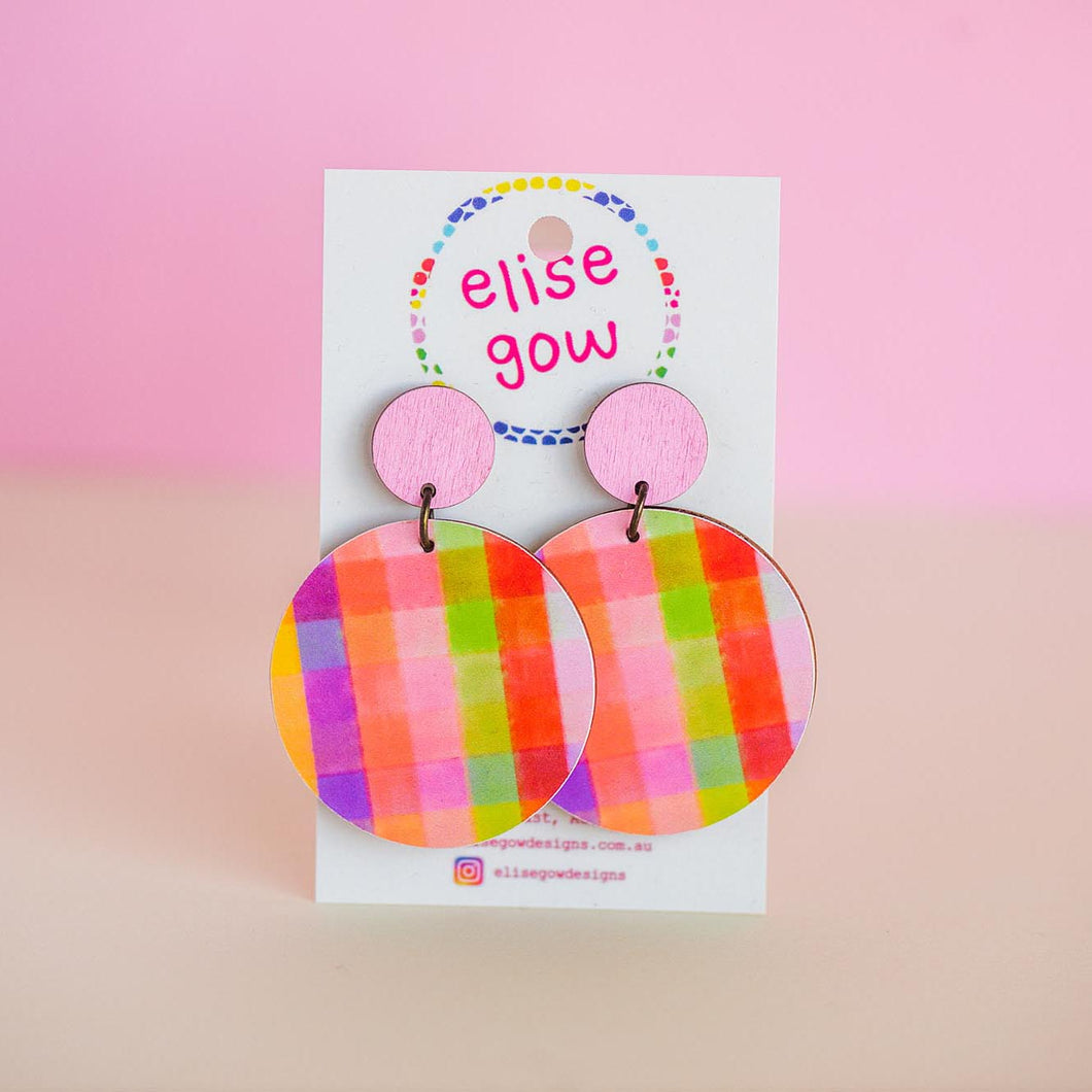 Go Gaga for Gingham - Handmade Earrings - Purple Multi & Light Pink