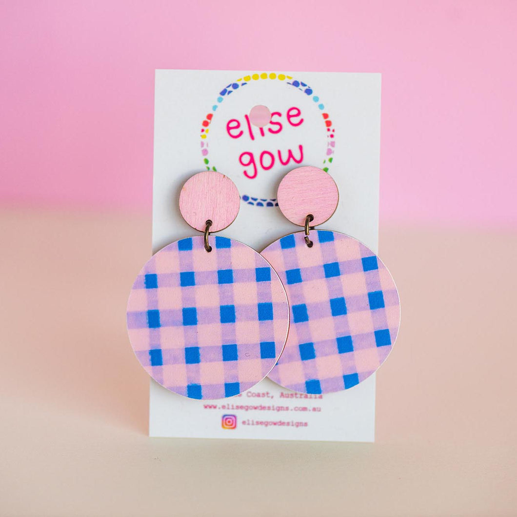 Go Gaga for Gingham - Handmade Earrings - Light Pink & Royal Blue