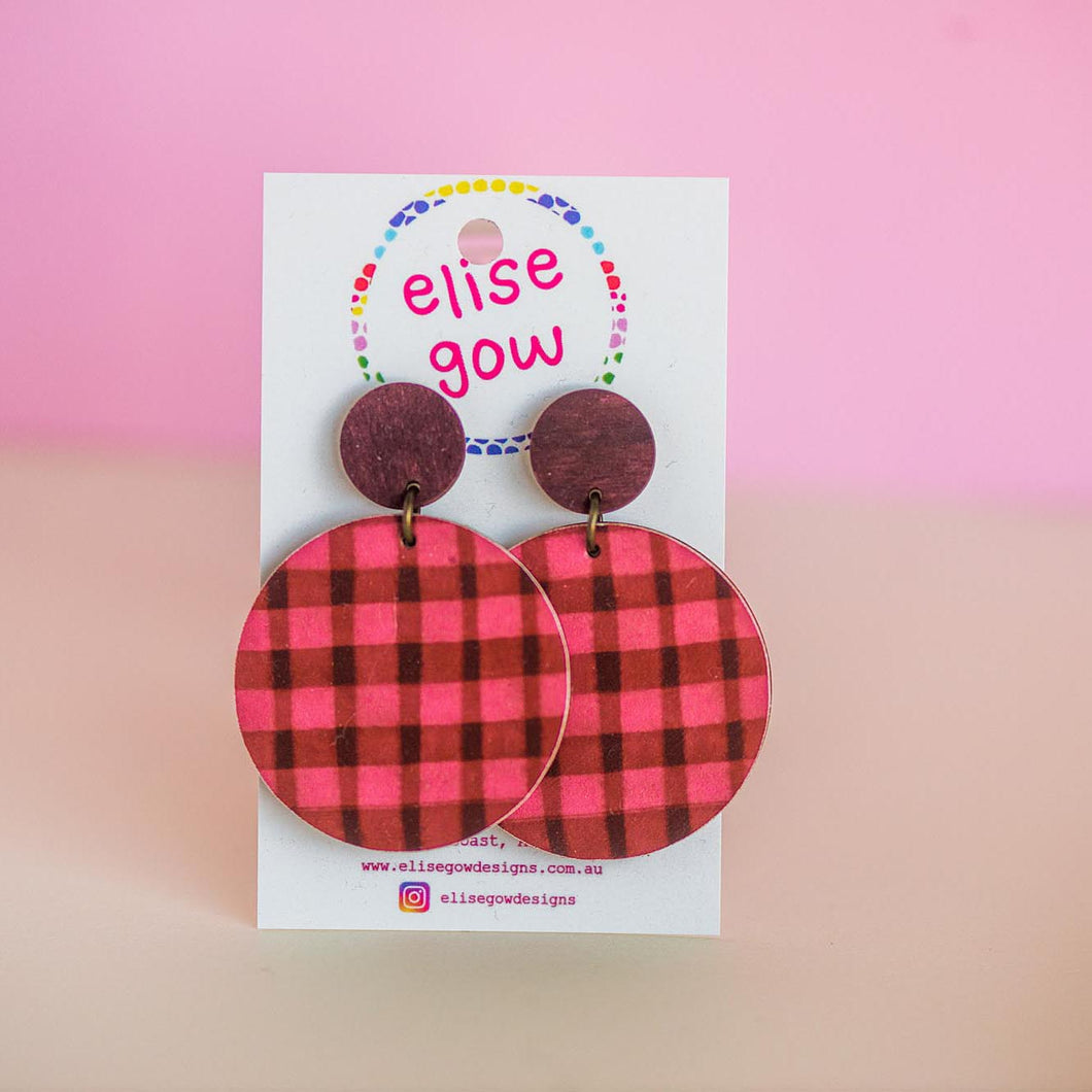 Go Gaga for Gingham - Handmade Earrings - Chocolate & Hot Pink