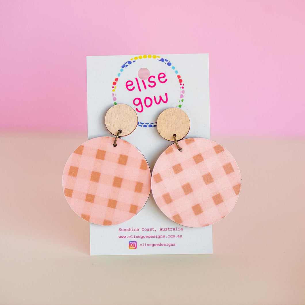 Go Gaga for Gingham - Handmade Earrings - Light Pink & Latte