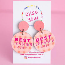 Load image into Gallery viewer, Handmade Earrings - Best Teacher Ever - Peach &amp; Hot Pink
