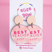 Load image into Gallery viewer, Handmade Earrings - Best Teacher Ever - Light Pink &amp; Cream

