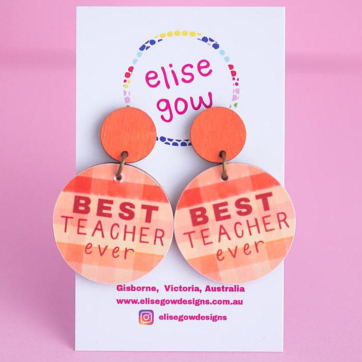 Handmade Earrings - Best Teacher Ever - Orange