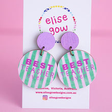 Load image into Gallery viewer, Handmade Earrings - Best Teacher Ever - Lilac &amp; Green
