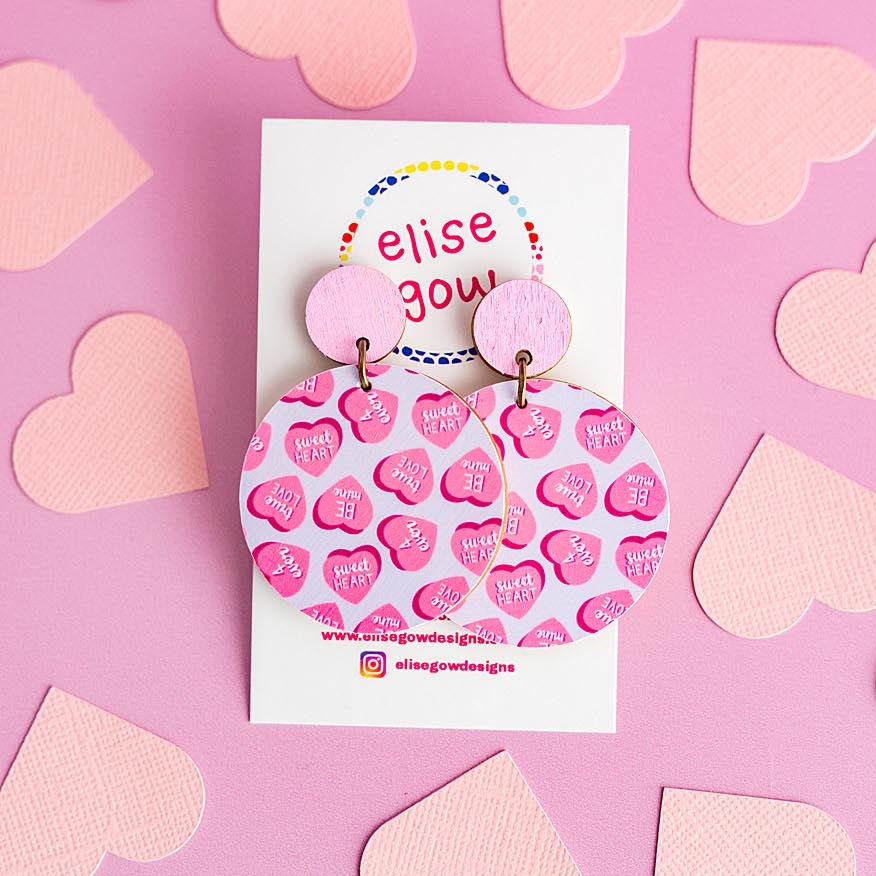Valentine's Day - Candy Hearts (Pastel Pink& Lilac)  - Handmade Earrings