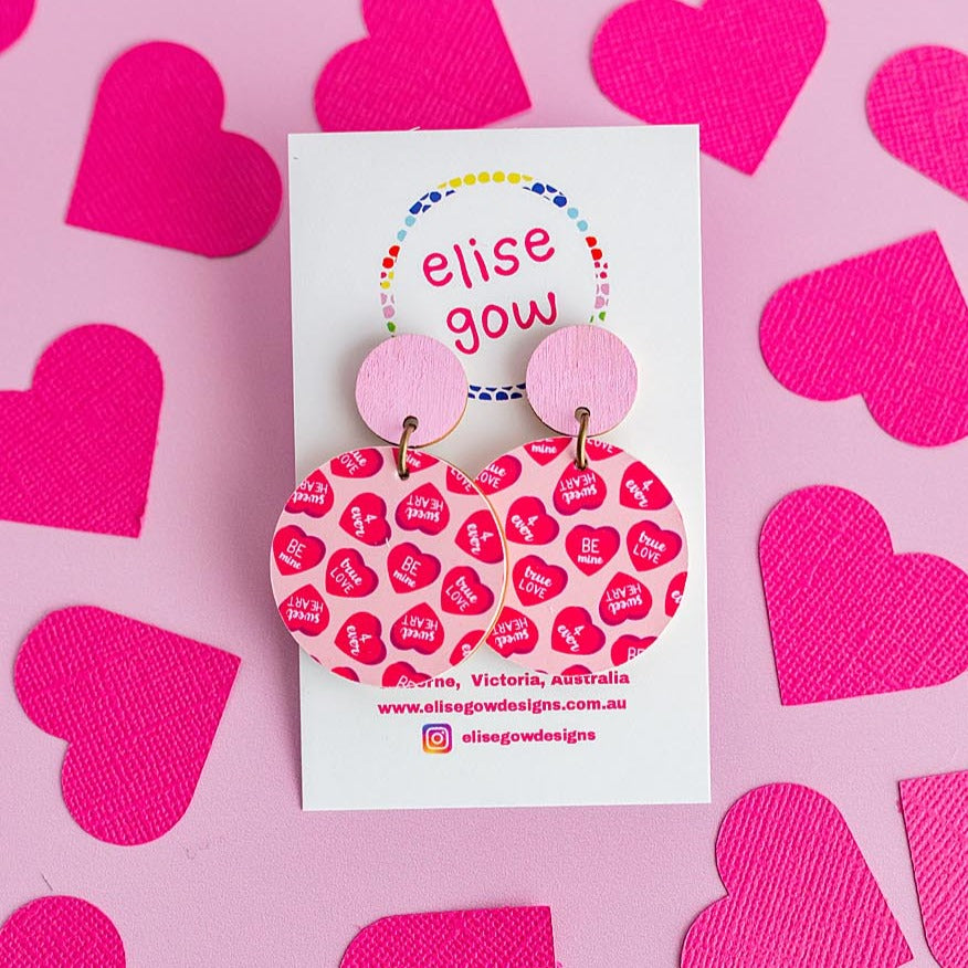 Valentine's Day - Candy Hearts (Pink)  - Handmade Earrings