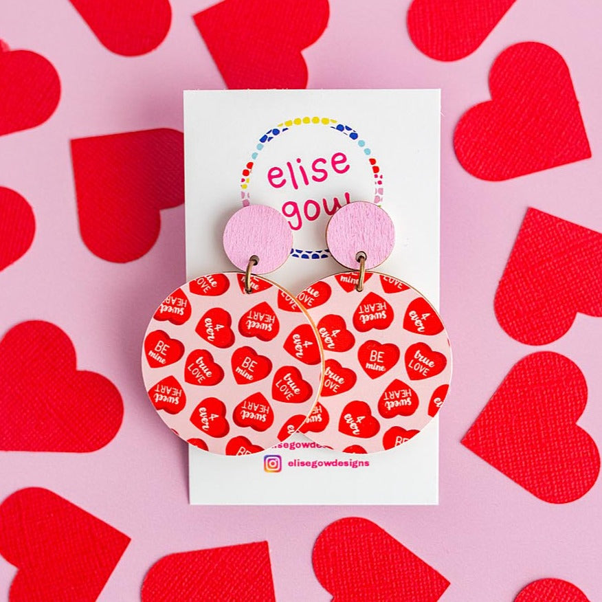 Valentine's Day - Candy Hearts (Red) - Handmade Earrings