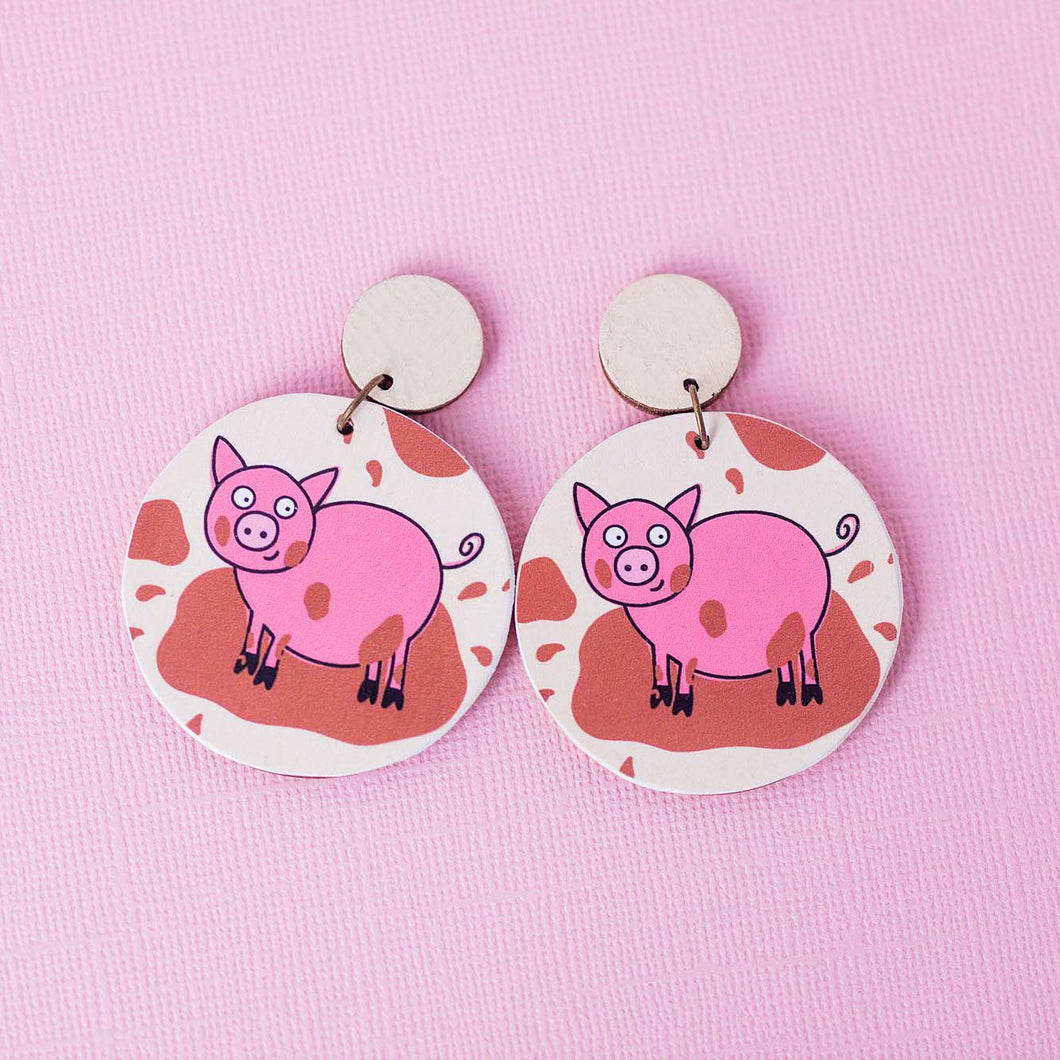 Happy Pig in Mud - Handmade Earrings