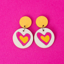 Load image into Gallery viewer, Pink and Yellow Hearts - Handmade Earrings
