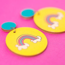 Load image into Gallery viewer, Rainbows - Yellow &amp; Teal - Handmade Earrings
