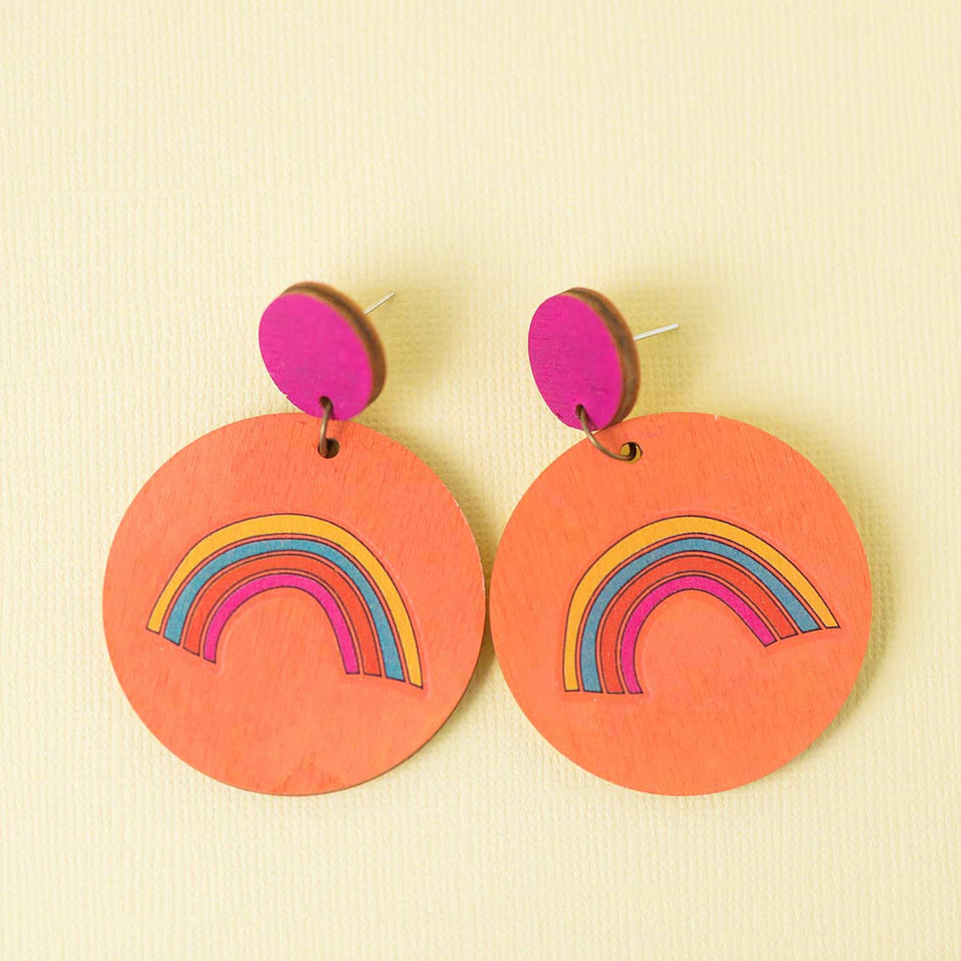 Rainbows Orange and Hot Pink - Handmade Earrings