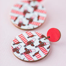 Load image into Gallery viewer, Daschund Sausage Dogs in Jumpers Pink &amp; Red - Handmade Earrings
