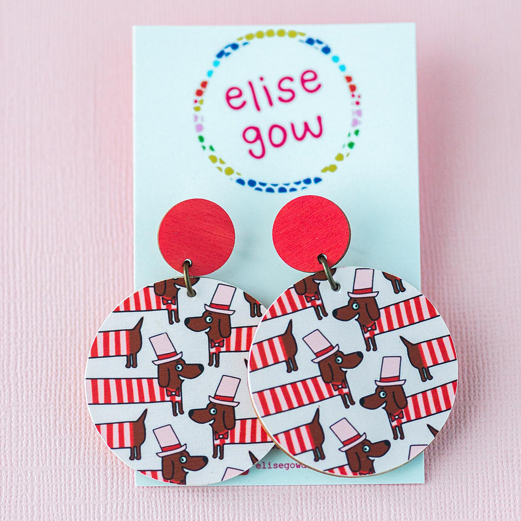 Daschund Sausage Dogs in Jumpers Pink & Red - Handmade Earrings
