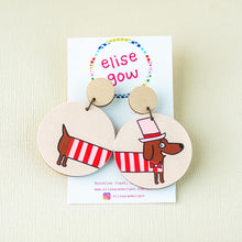 Load image into Gallery viewer, Daschund Stretch - Sausage Dog in Jumper - Red &amp; Pink - Handmade Earrings

