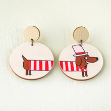 Load image into Gallery viewer, Daschund Stretch - Sausage Dog in Jumper - Red &amp; Pink - Handmade Earrings
